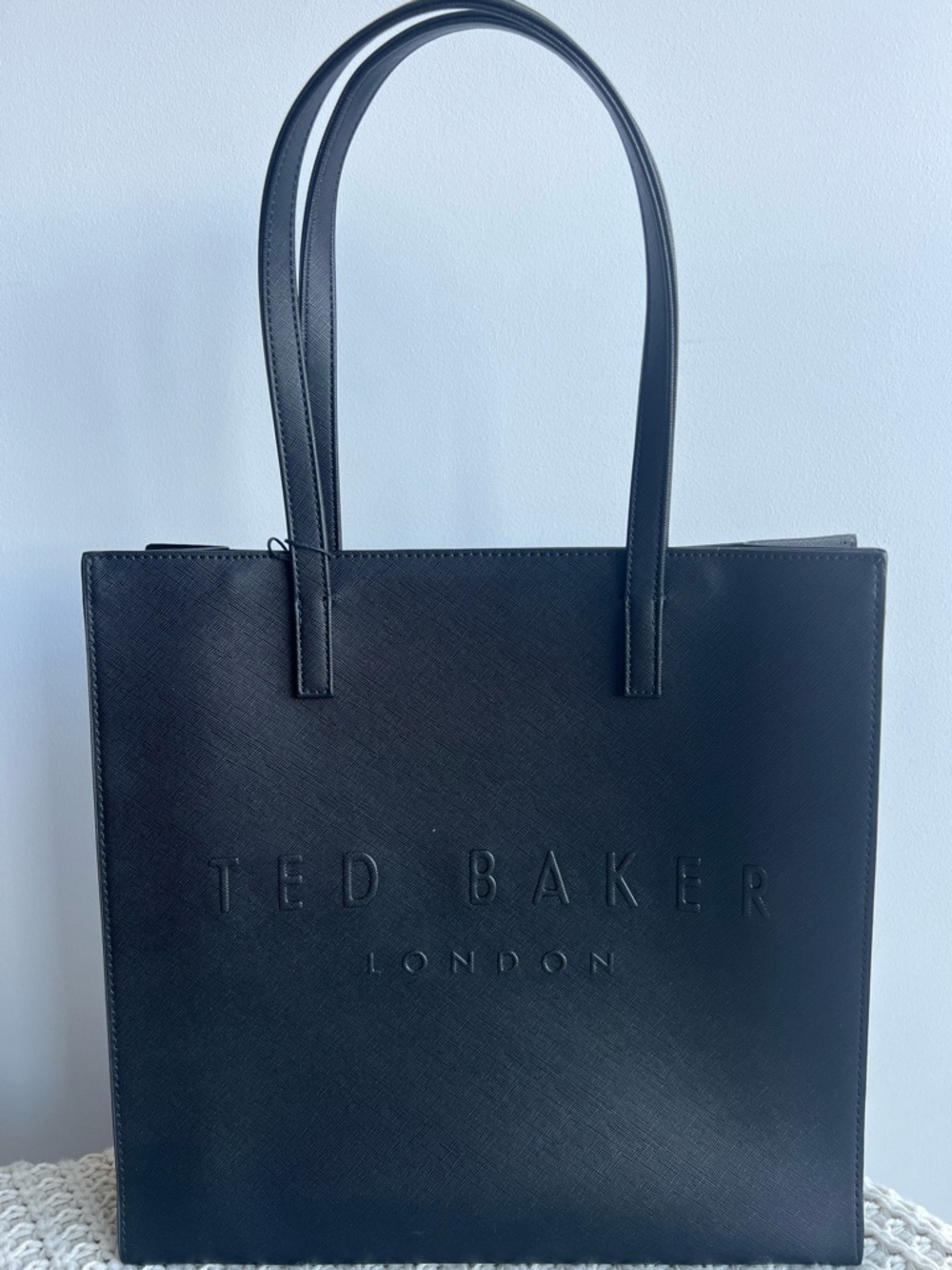 Ted Baker London Black Large Tote Bag Embossed Logo Structured Shopper NWT